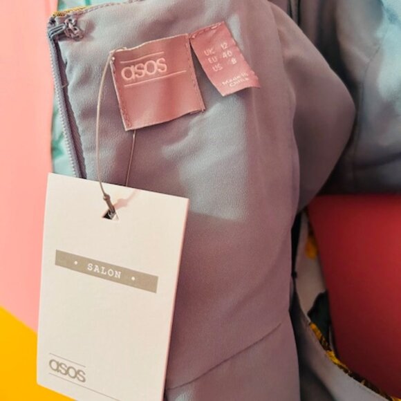 ASOS Salon Floral Jacquard Puff Sleeve Cut Out Dress - 8 - Picture 7 of 14